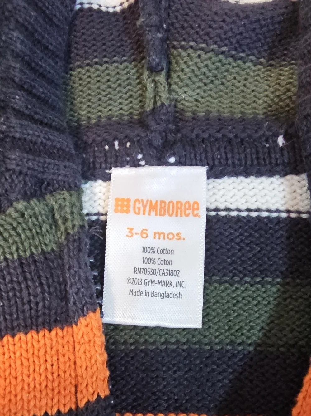 Babies' Striped Hooded Sweater - Blue, Forest Green, Orange, Yellow, Red, Cream